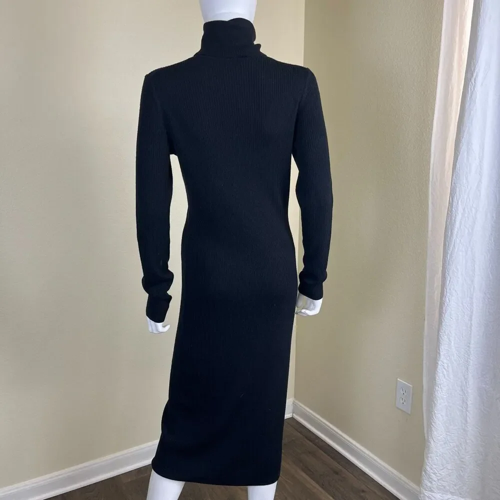 DVF Women Size L Black Wool Jersey Knit Midi Sweater Dress Capsule Minimalist